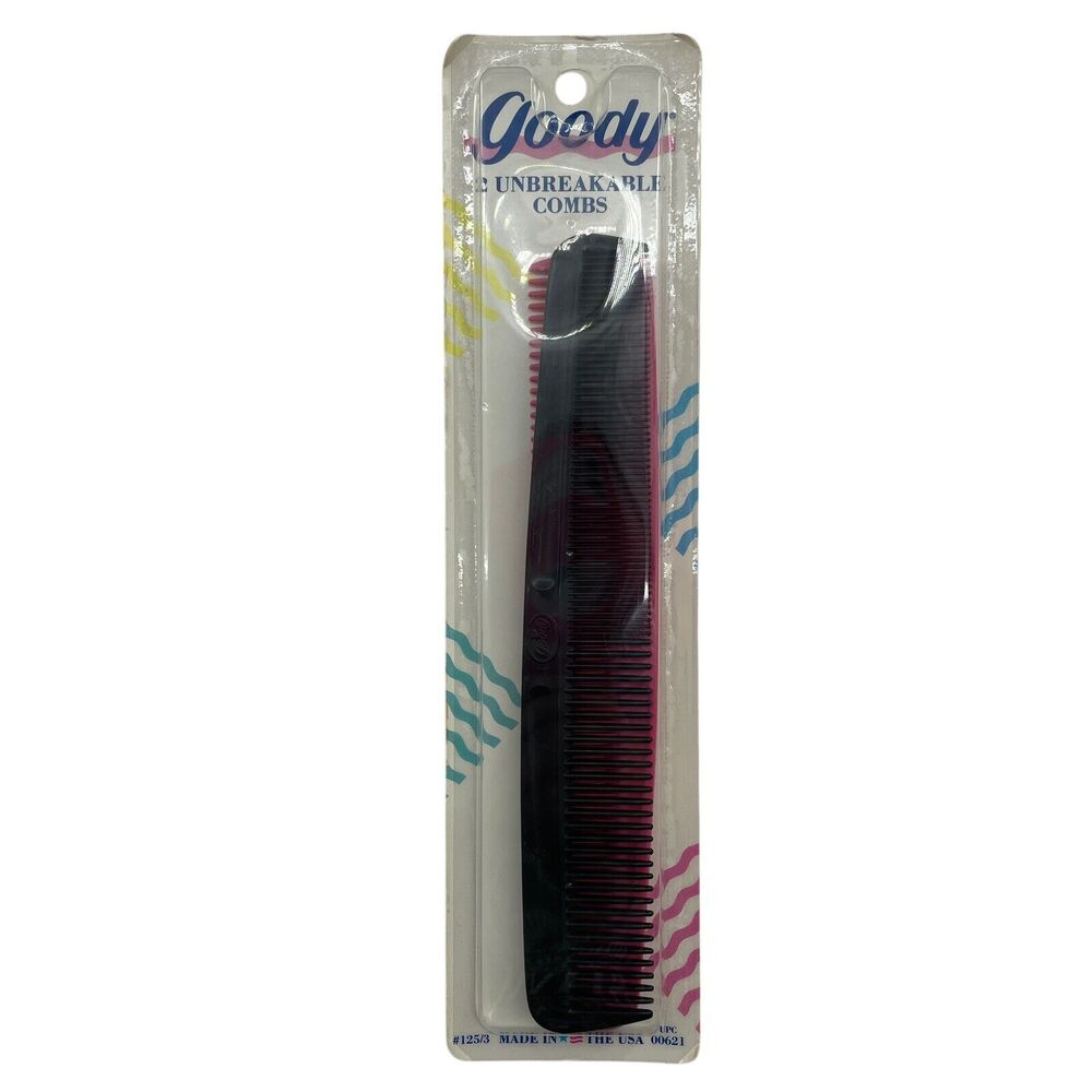 VTG‎ Goody Unbreakable Hair Combs 1989 125/3 Assorted 2 Pack Black USA Made NEW